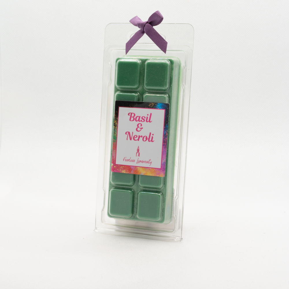 Green wax melt, Basil & Neroli, with purple bow