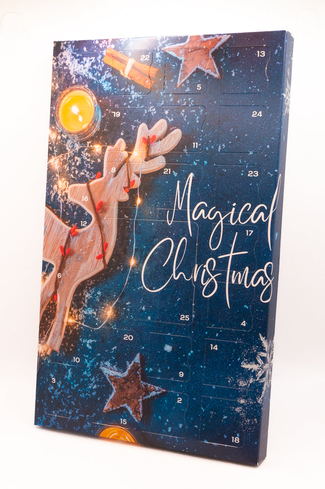 Reindeer Design and the text Magical Christmas across the soy, vegan and cruelty free wax melt advent calendar. 