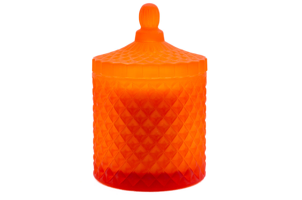 Matt Orange cut glass lidded candle with lid on