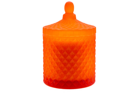 Matt Orange cut glass lidded candle with lid on