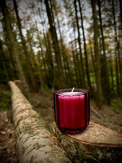 Showing our mini pink candle in beautiful winter woodland. 