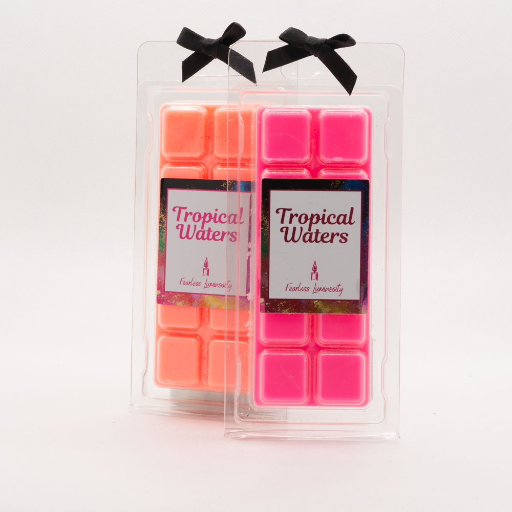 Pink and Orange Tropical waters wax melts with black bow. 