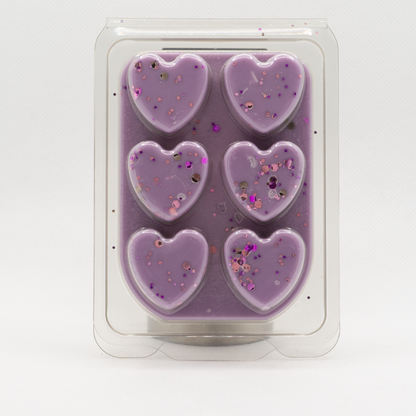 Lavender Purple coloured heart wax melts with glitter