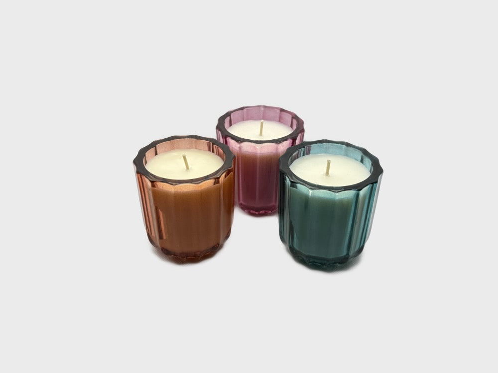 Perfect festive candle gift set, soy, vegan and cruelty free. Blue, Pink and Peach candles, beautiful bold colours. 